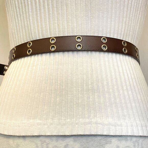 Unisex Belt XL Waist Umber Brown Bonded Leather Double Grommets Throughout - Picture 3 of 10